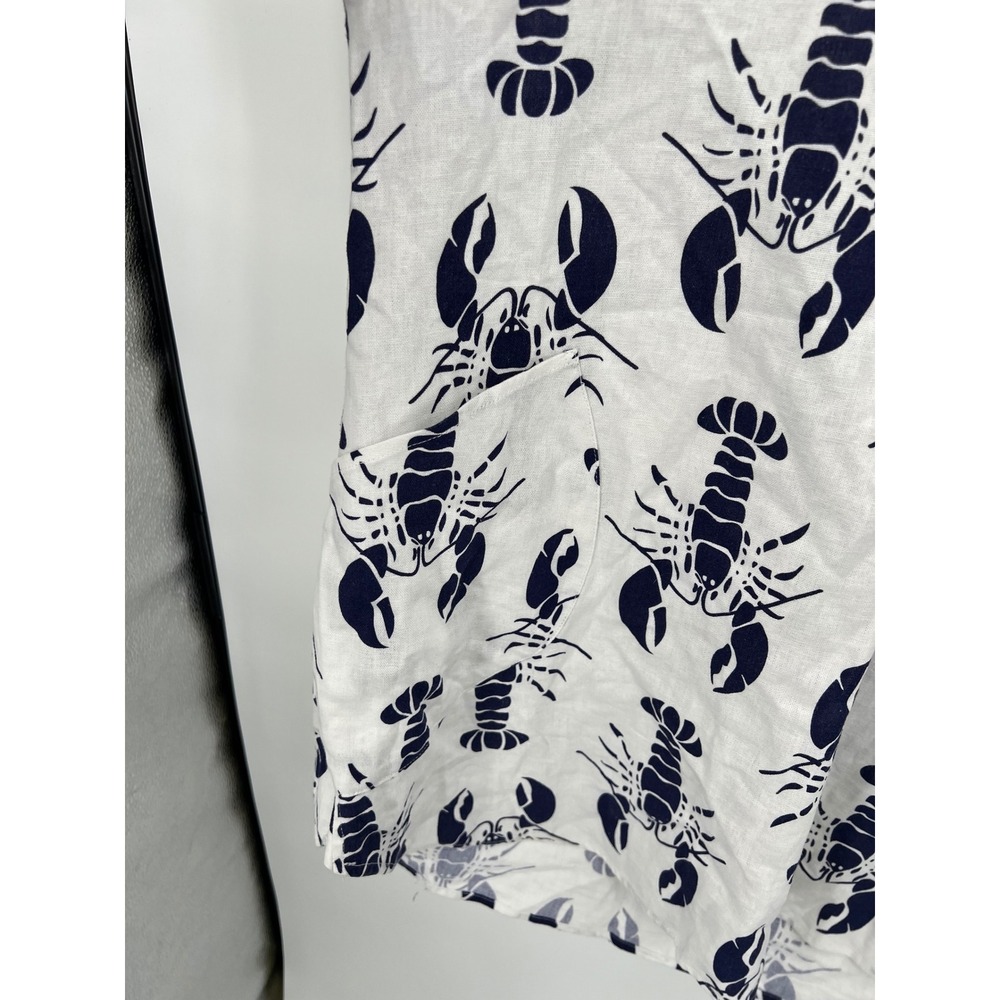Sigrid Olsen Womens Linen Lobster Print Tunic Top‎ White Navy Blue Roll Tab Med - Picture 5 of 11